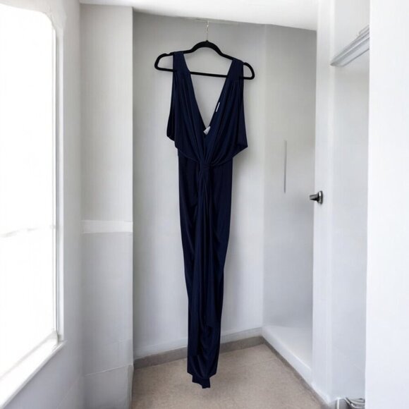 MISA Los Angeles Xenia Crepe Jersey Maxi Dress Draped Knot Front Royal Blue XS - Picture 4 of 11
